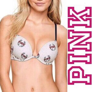 Victoria's Secret PINK | Gray Logo Wear Everywhere Super Push-Up Bra | Size 32DD